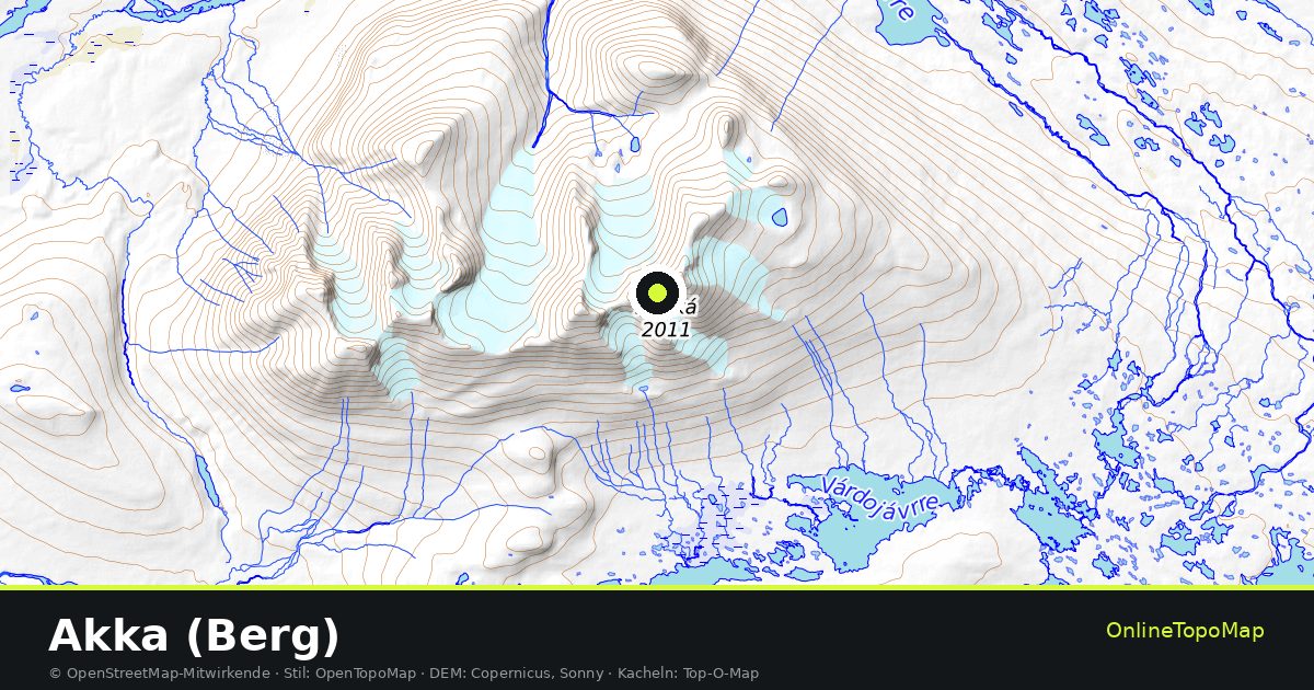 Topographische Karte von Akka (Berg) mit Höhenlinien und Geländeschattierung