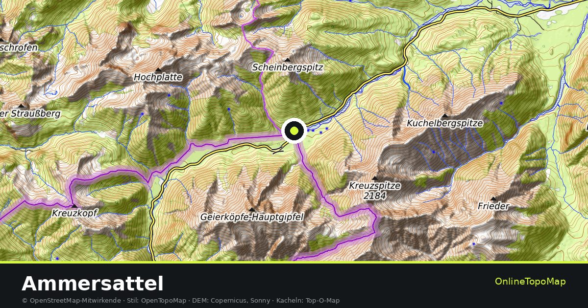 Topographische Karte von Ammersattel mit Höhenlinien und Geländeschattierung