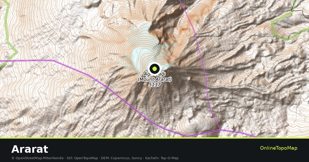 Topographische Karte von Ararat mit Höhenlinien und Geländeschattierung