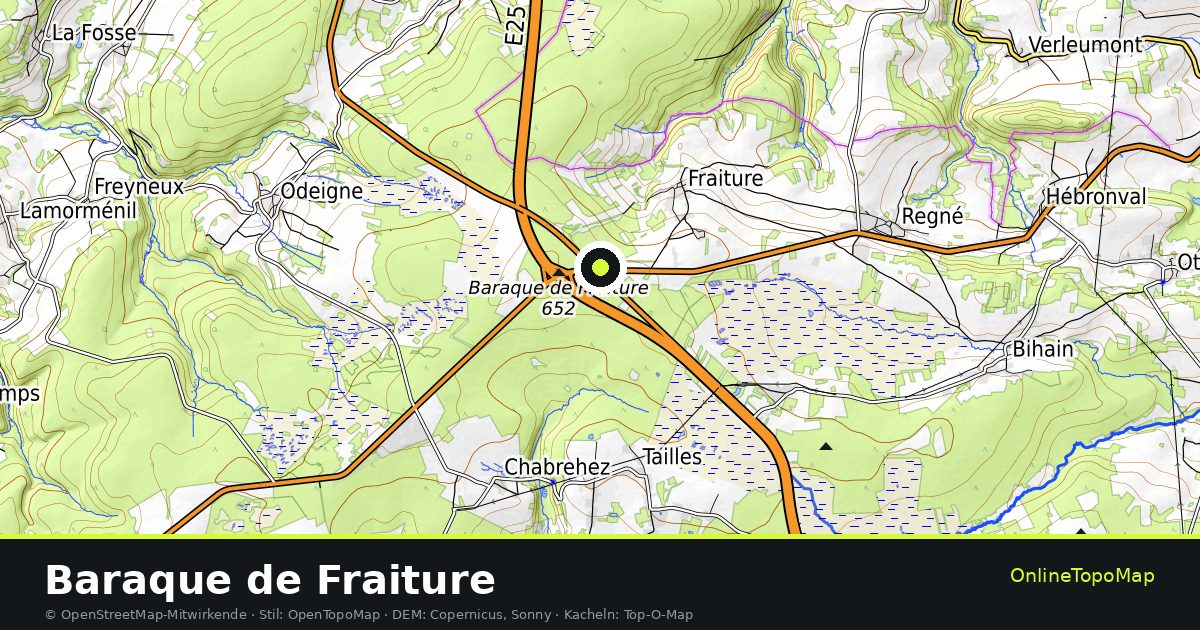 Topographische Karte von Baraque de Fraiture mit Höhenlinien und Geländeschattierung