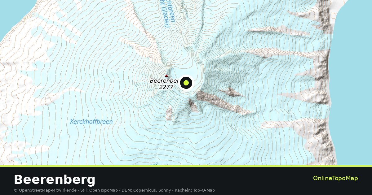 Topographische Karte von Beerenberg mit Höhenlinien und Geländeschattierung