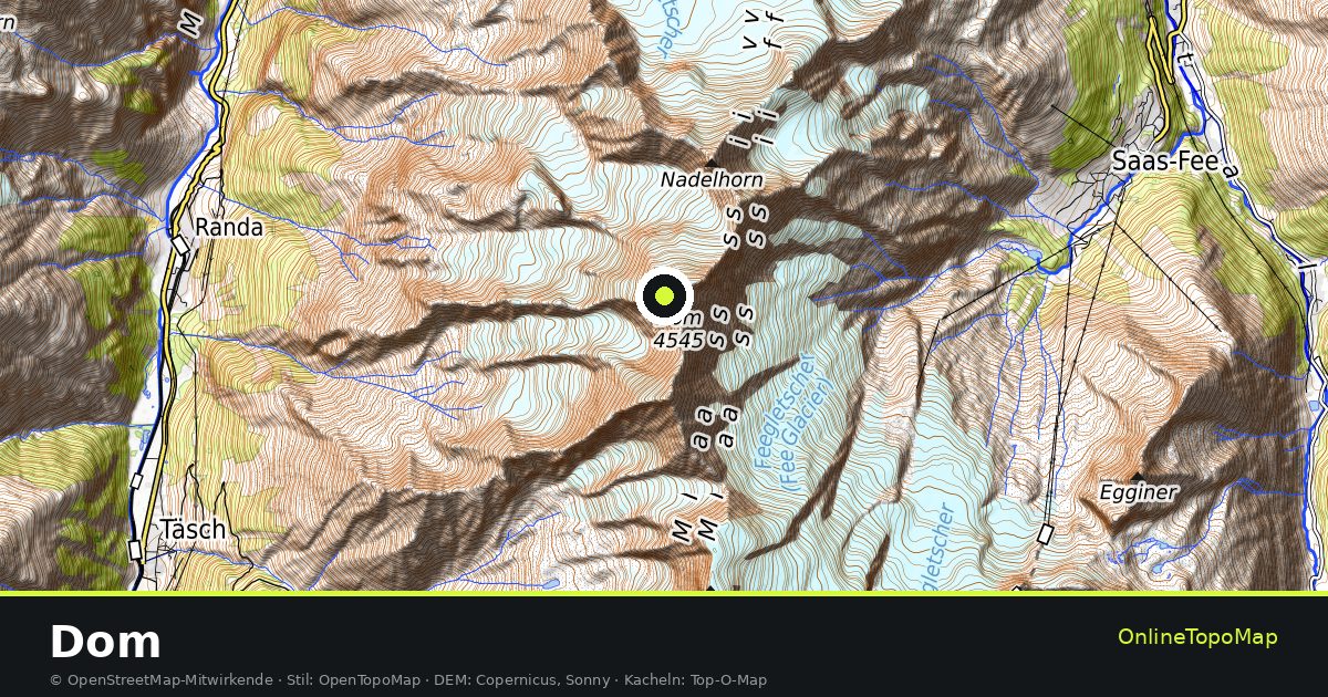 Topographische Karte von Dom mit Höhenlinien und Geländeschattierung