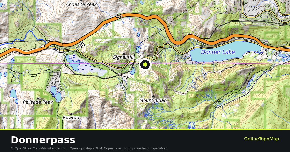 Topographische Karte von Donnerpass mit Höhenlinien und Geländeschattierung