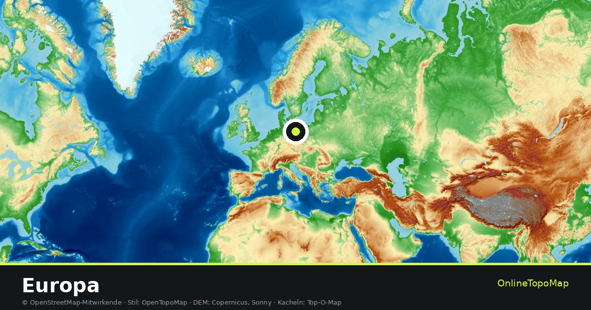 Topographische Karte von Europa mit Höhenlinien und Geländeschattierung