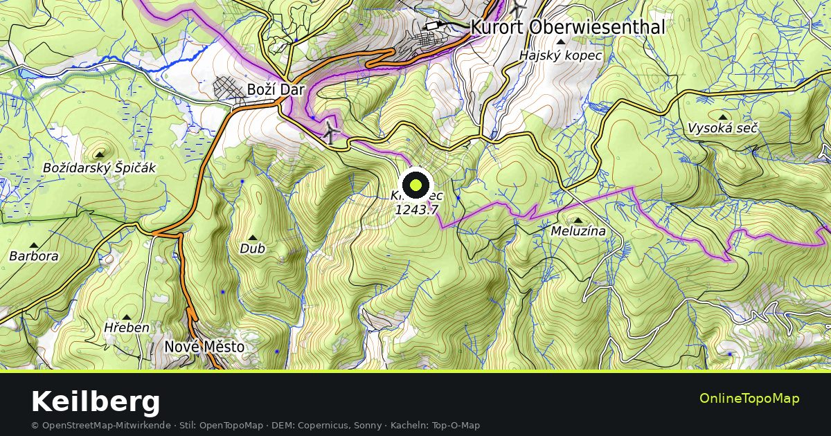Topographische Karte von Keilberg mit Höhenlinien und Geländeschattierung