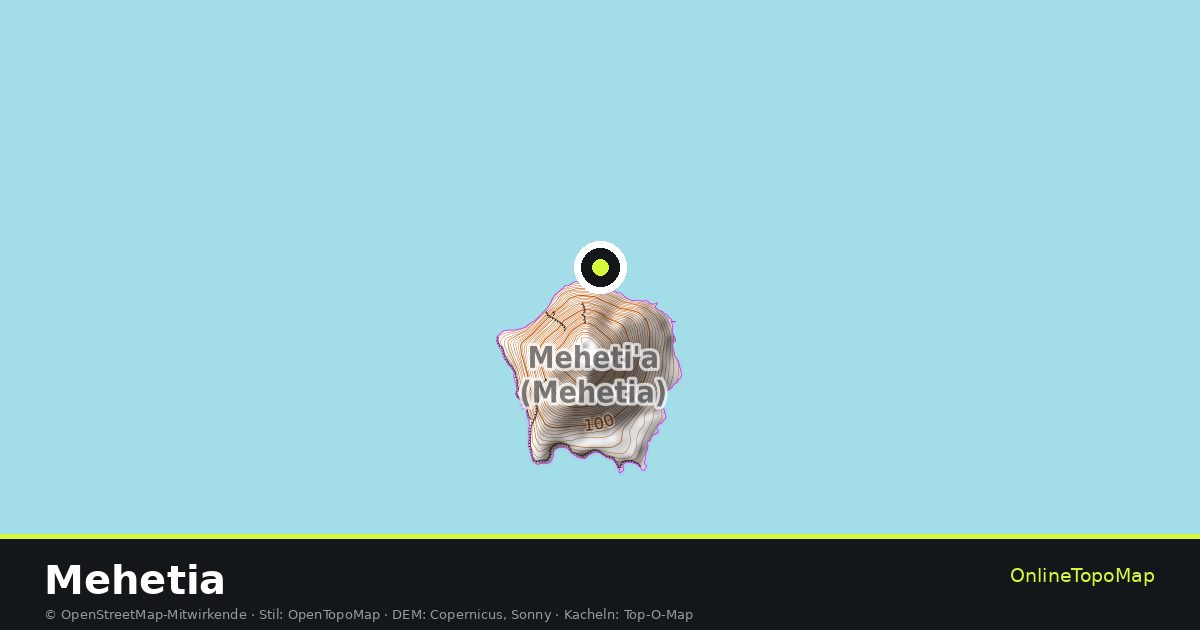 Topographische Karte von Mehetia mit Höhenlinien und Geländeschattierung