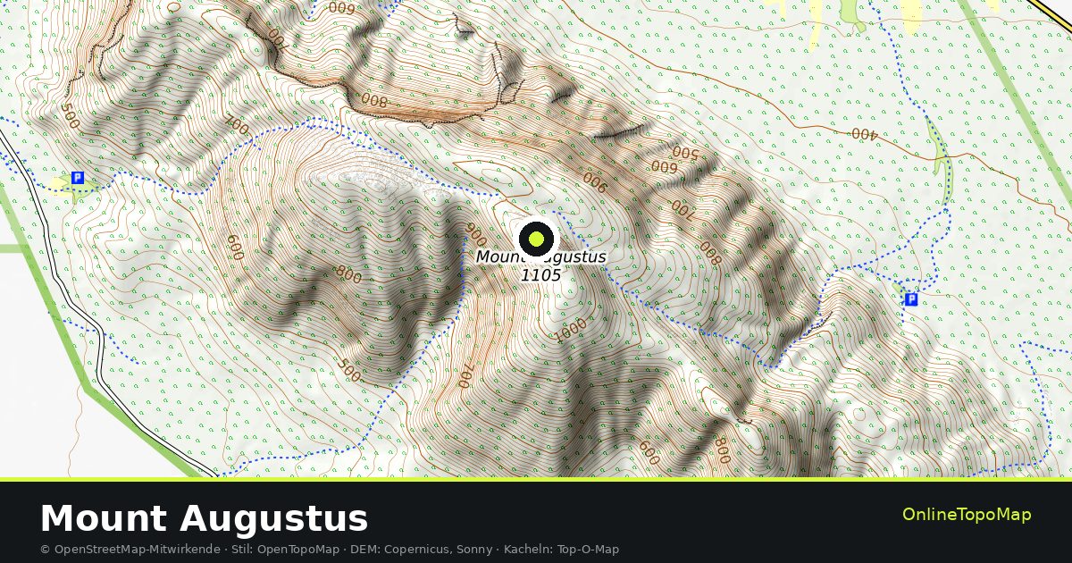 Topographische Karte von Mount Augustus mit Höhenlinien und Geländeschattierung