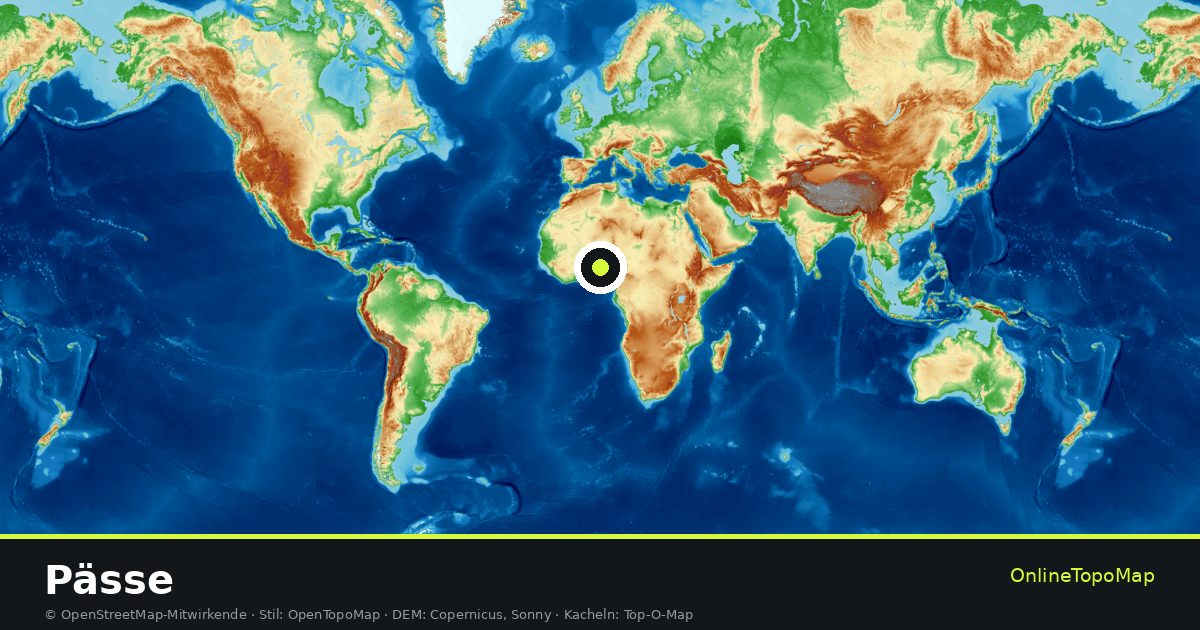 Topographische Karte von Pässe mit Höhenlinien und Geländeschattierung