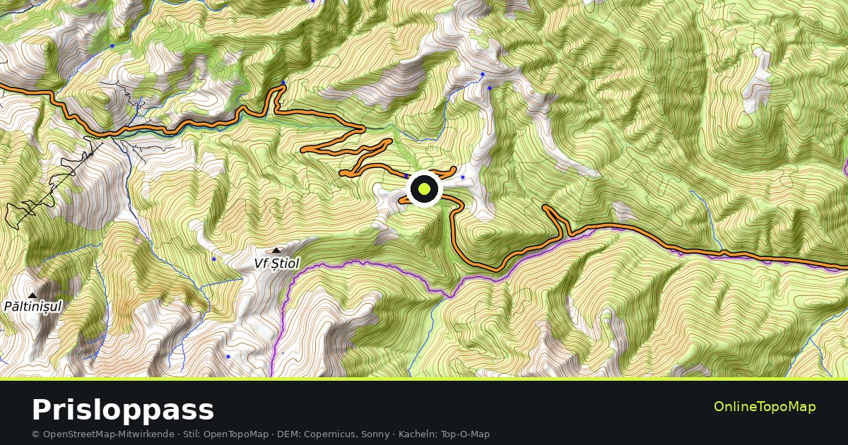 Topographische Karte von Prisloppass mit Höhenlinien und Geländeschattierung