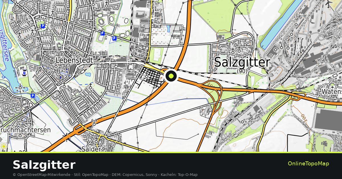 Topographische Karte von Salzgitter mit Höhenlinien und Geländeschattierung