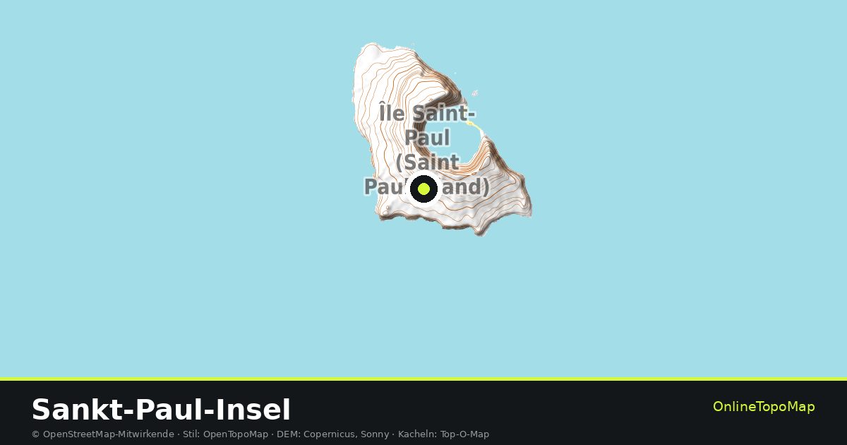 Topographische Karte von Sankt-Paul-Insel mit Höhenlinien und Geländeschattierung